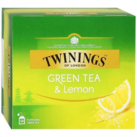 Чай Twinings Green Tea & Lemon зеленый с ароматом лимона 50 пакетиков по 2 г