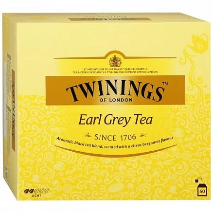 Чай Twinings Earl Grey с ароматом бергамота 50 пакетиков по 2 г