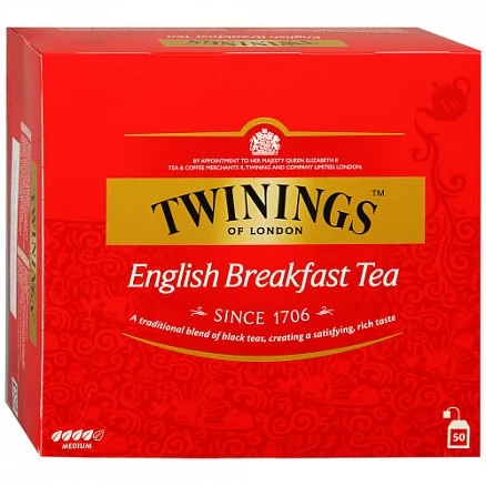 Чай Twinings English Breakfast  черный 50 пакетиков по 2 г
